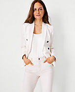 The Striped Double Breasted Blazer in Linen Cotton carousel Product Image 1