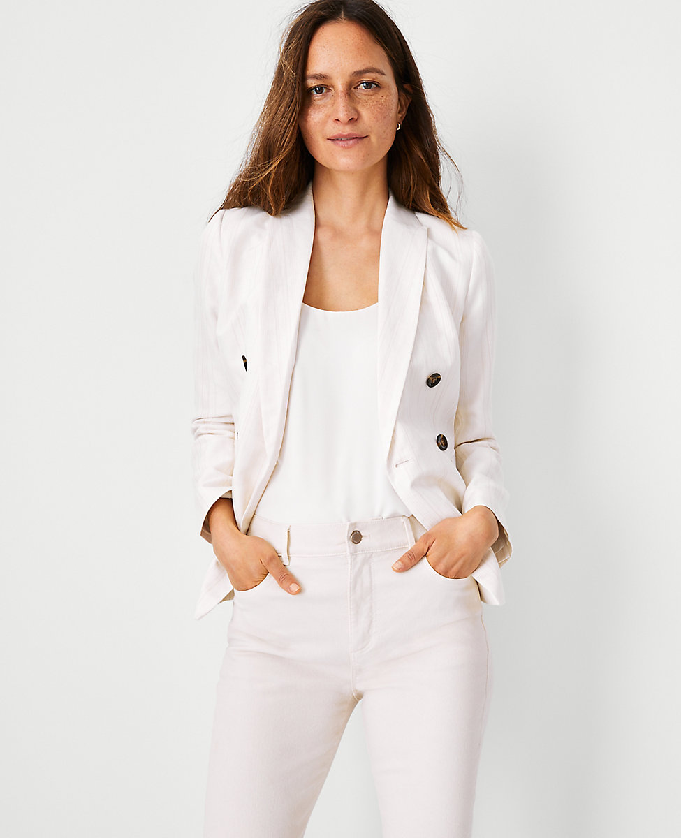 The Striped Double Breasted Blazer in Linen Cotton