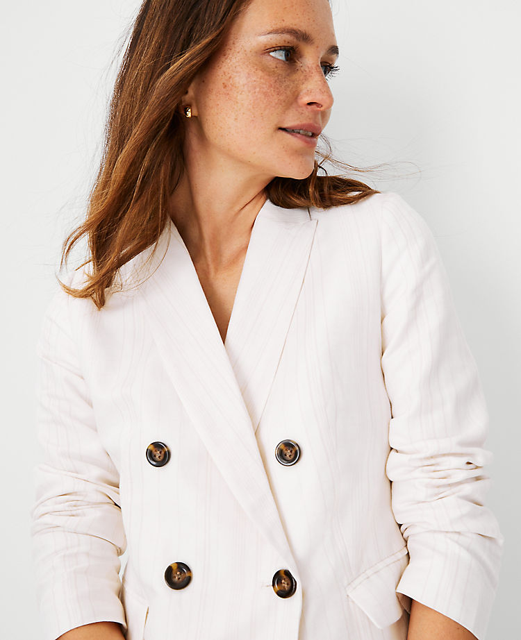 The Striped Double Breasted Blazer in Linen Cotton