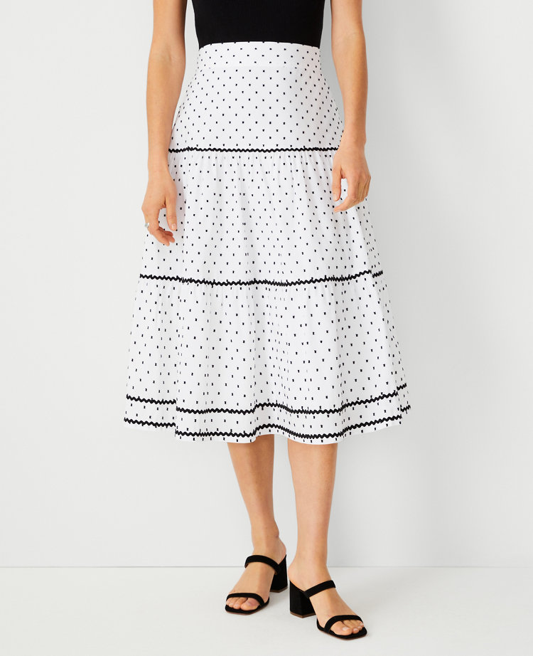 Ann Taylor Clip Dot Trimmed Midi Skirt