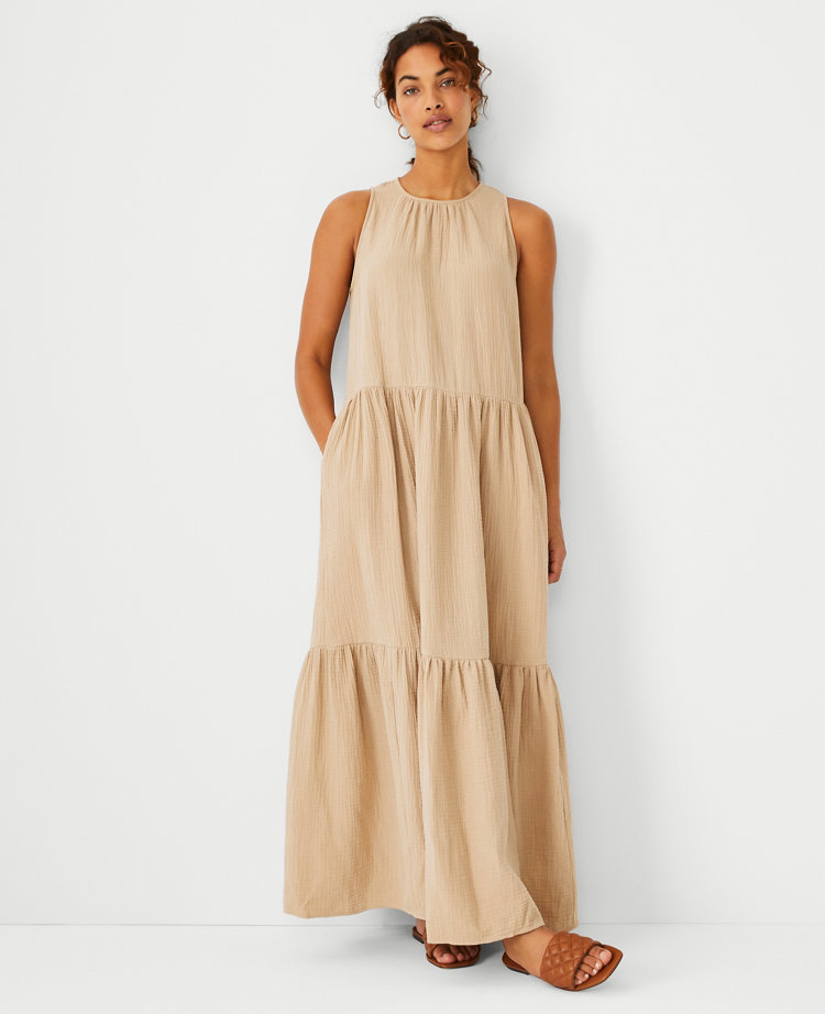 Gauze maxi dress with sales sleeves