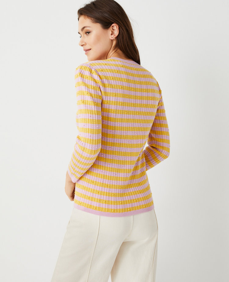 Petite Striped Pointelle Ribbed Sweater