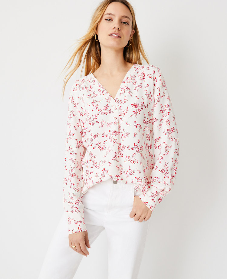 Floral Mixed Media Pleat Front Top