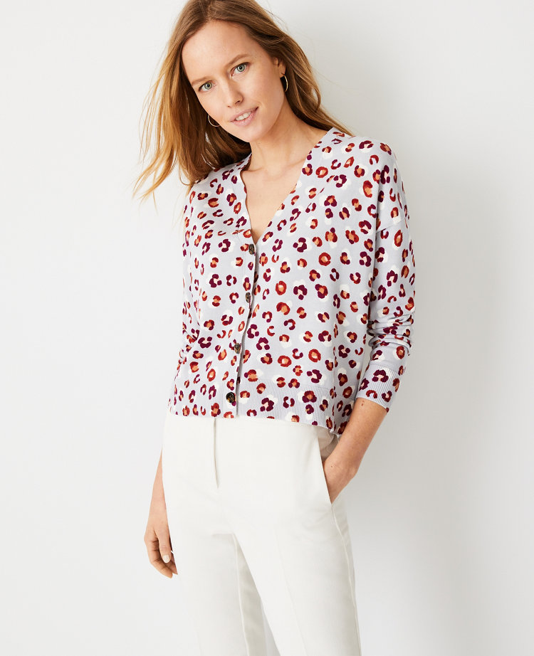 Ann Taylor Leopard Print V-Neck Cardigan