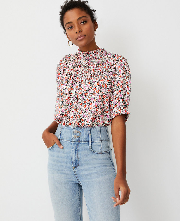 Floral Ruffle Yoke Top