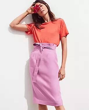 Linen Blend Tie Waist Paperbag Pencil Skirt carousel Product Image 4