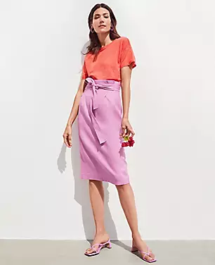 Linen Blend Tie Waist Paperbag Pencil Skirt carousel Product Image 5