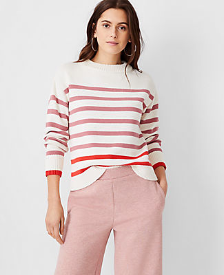 Ann Taylor Mixed Stripe Sweater In Winter White