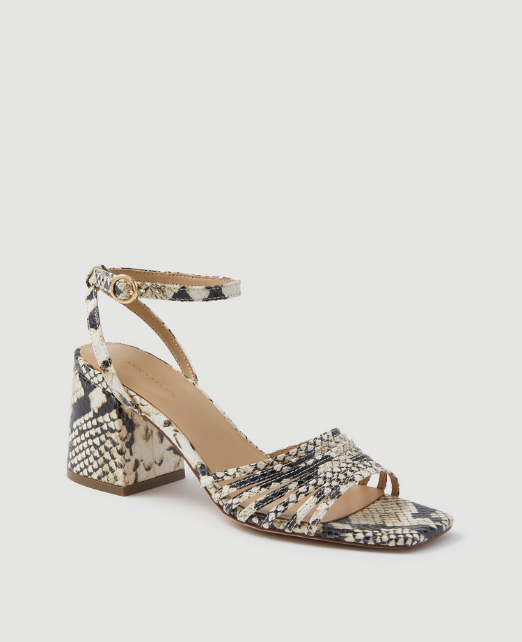 Estelle Snake Print Leather Strappy Block Heel Sandals