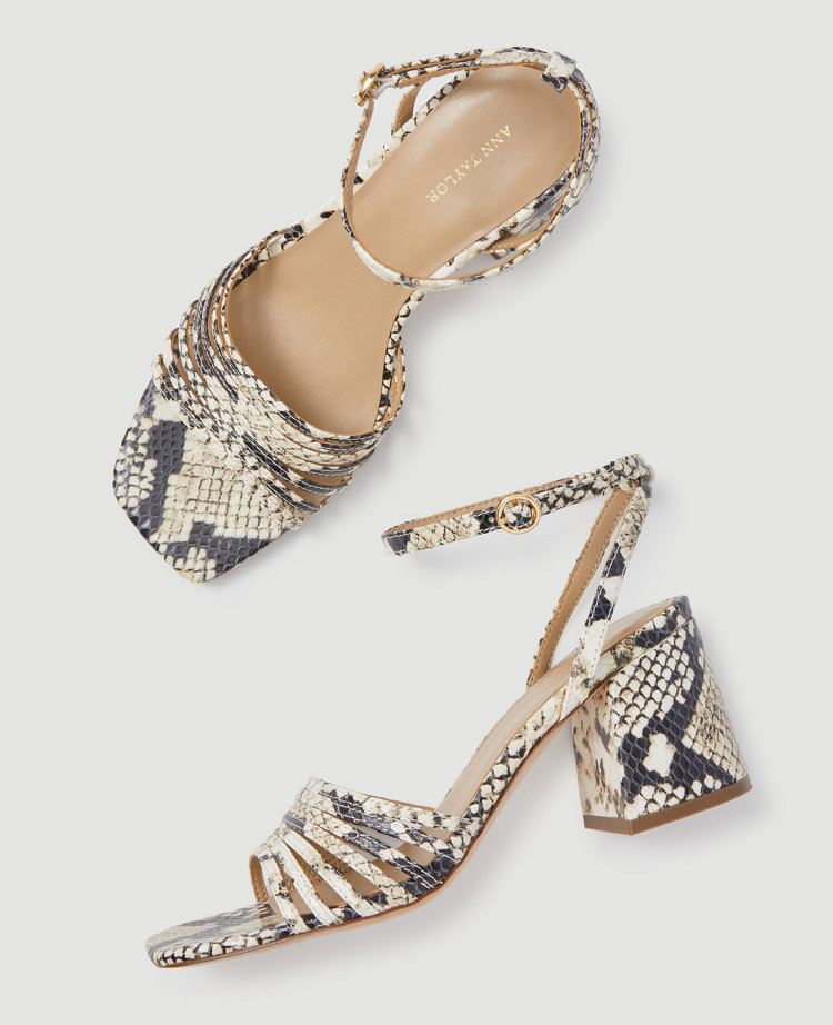 Estelle Snake Print Leather Strappy Block Heel Sandals