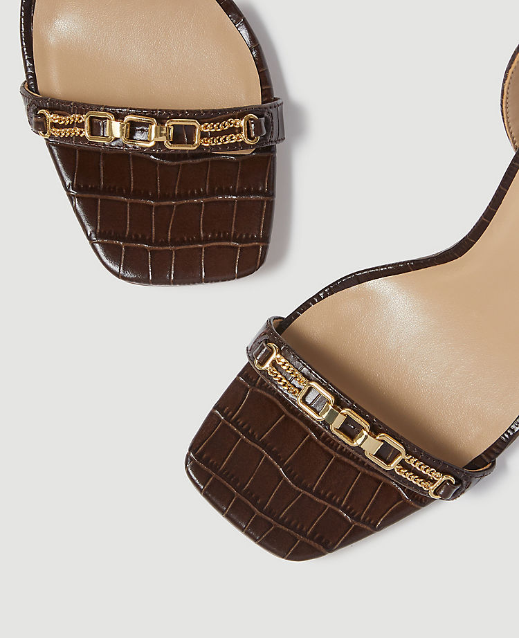 Yasmine Crocodile Print Leather Chain High Heel Sandals