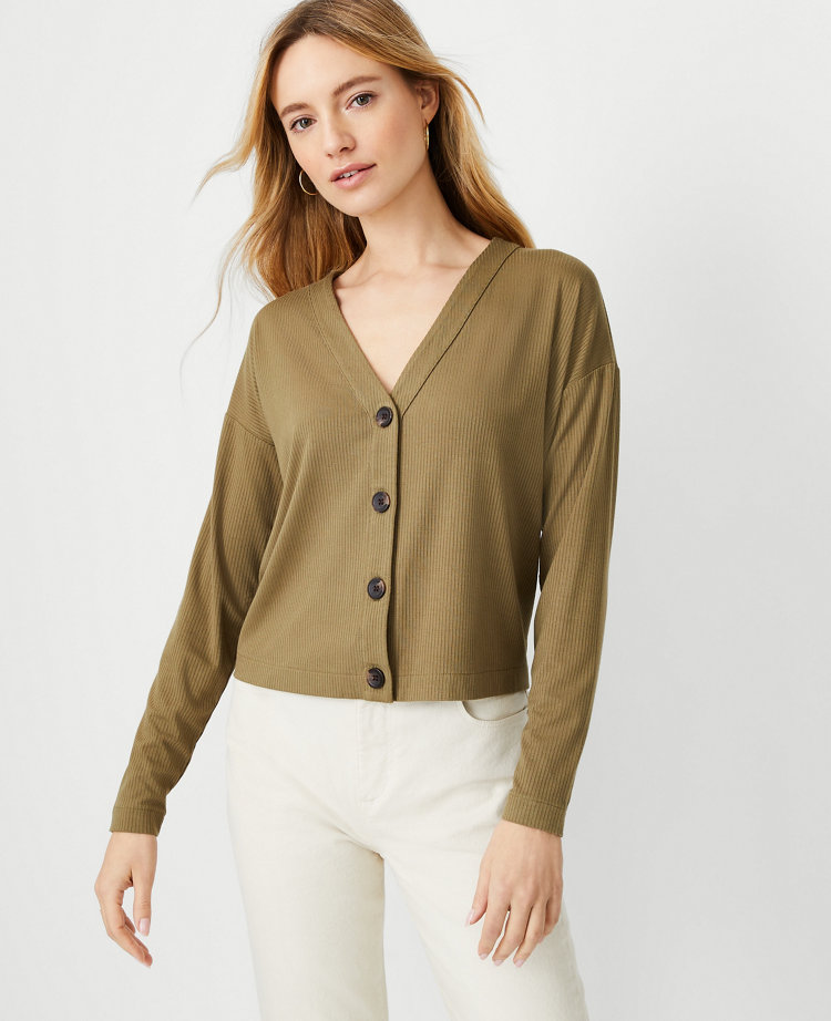 Ann Taylor Ribbed V-Neck Cardigan