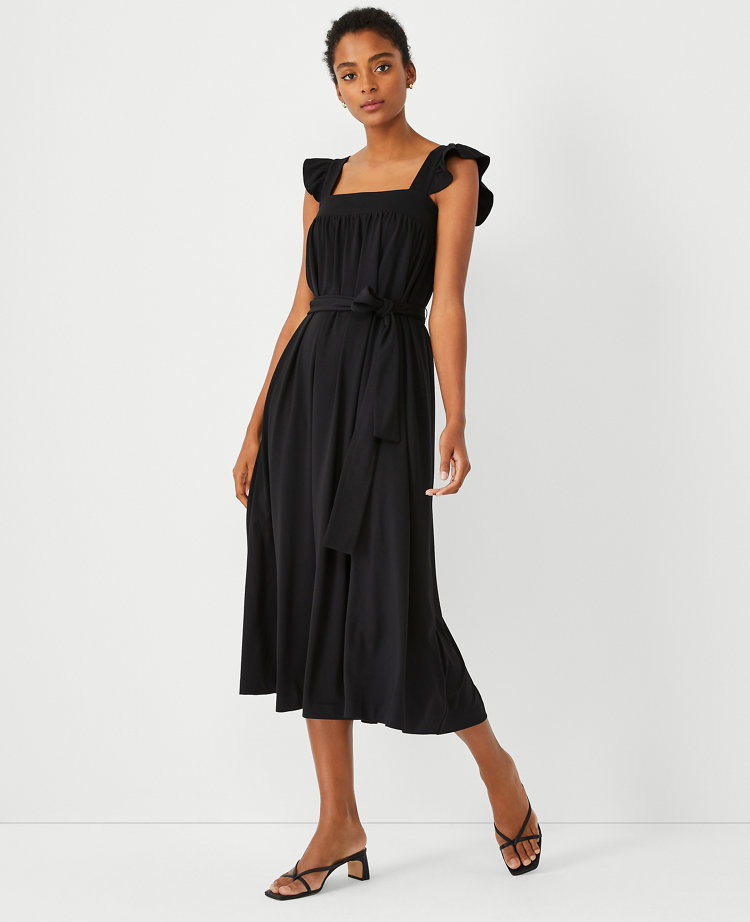 Ruffle Sleeve Belted Midi Dress