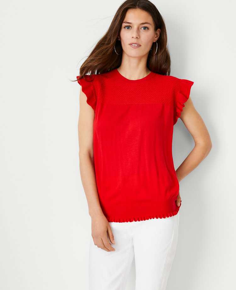 Smocked Ruffle Sweater Shell