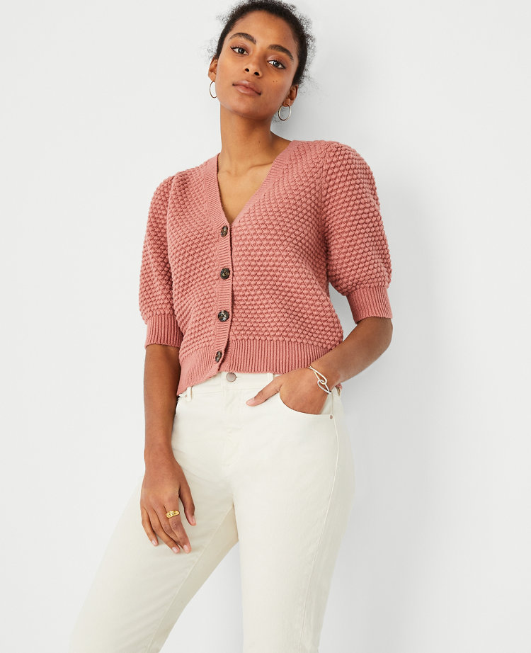 Ann Taylor Petite Stitchy V-Neck Cardigan