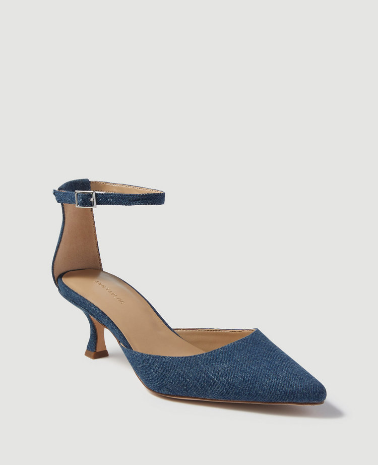 Diana Denim Kitten Heel Pumps