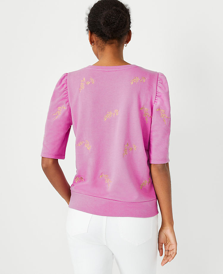 Embroidered Puff Sleeve Sweatshirt