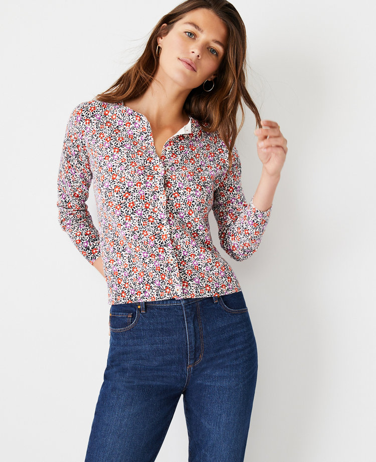 Ann Taylor Petite Floral Ann Cardigan