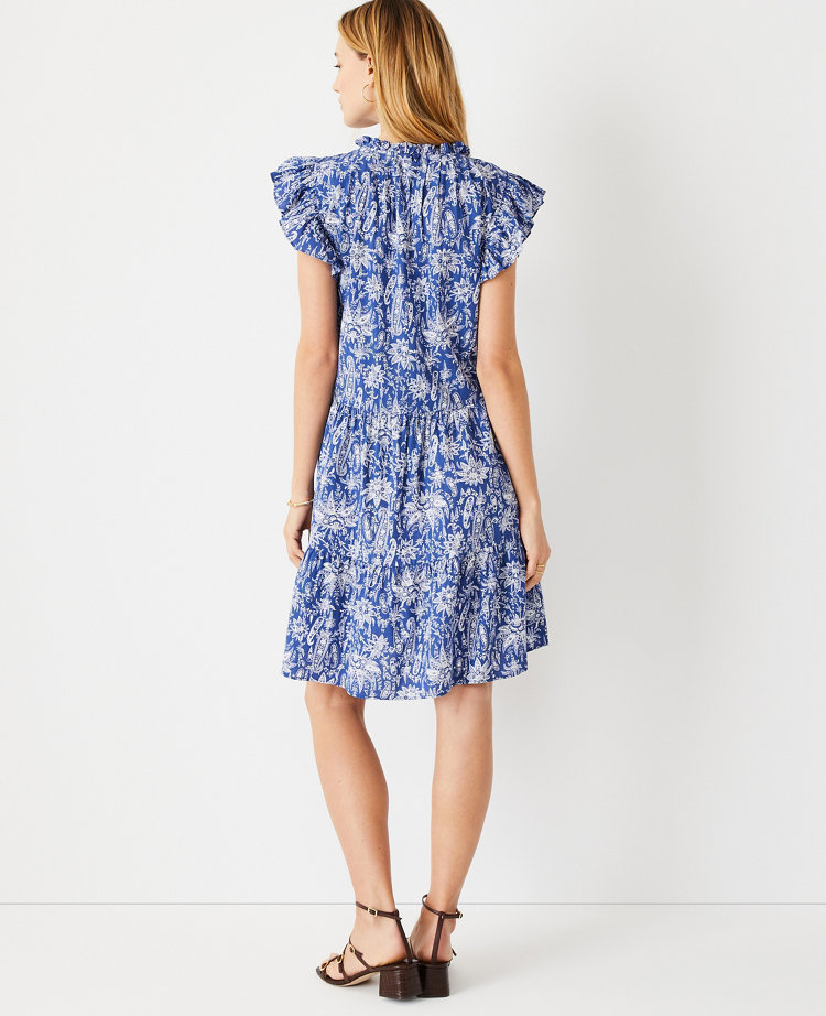 Midnight Regal Paisley Print Shift Dress - Long Sleeve Notched V-Neck Tunic