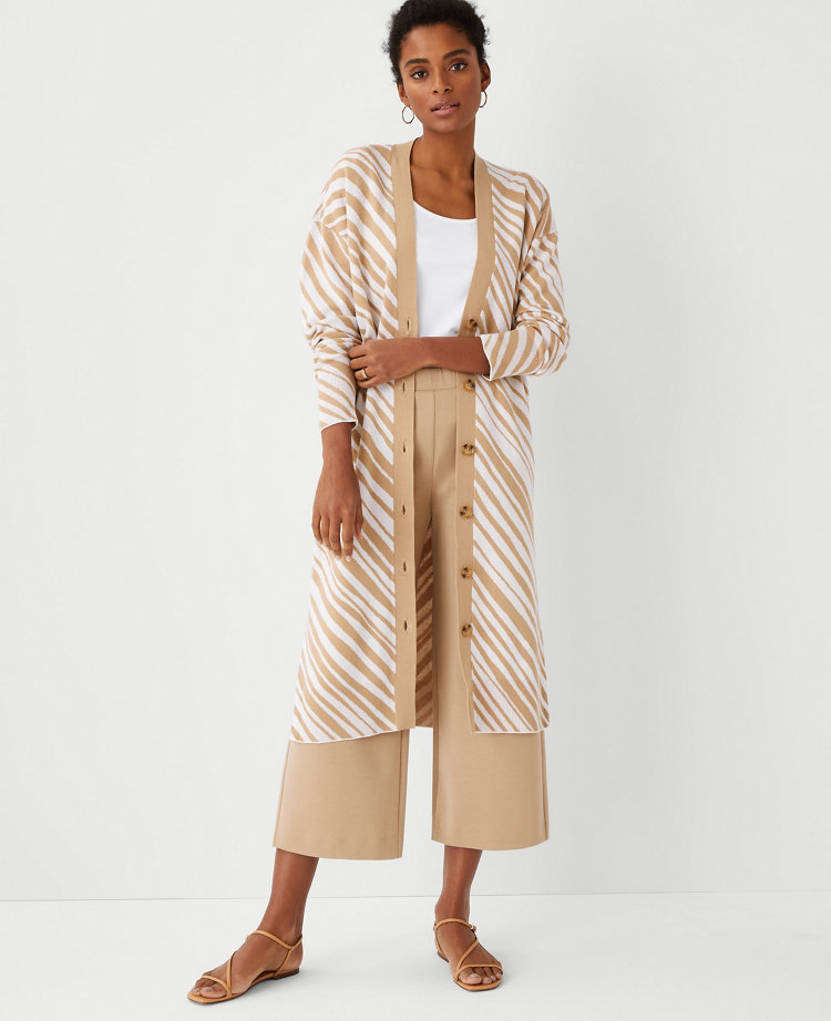 Ann Taylor Petite Zebra Stripe V-Neck Maxi Cardigan