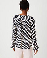 Petite Zebra Stripe Lapel Tie Neck Blouse carousel Product Image 2