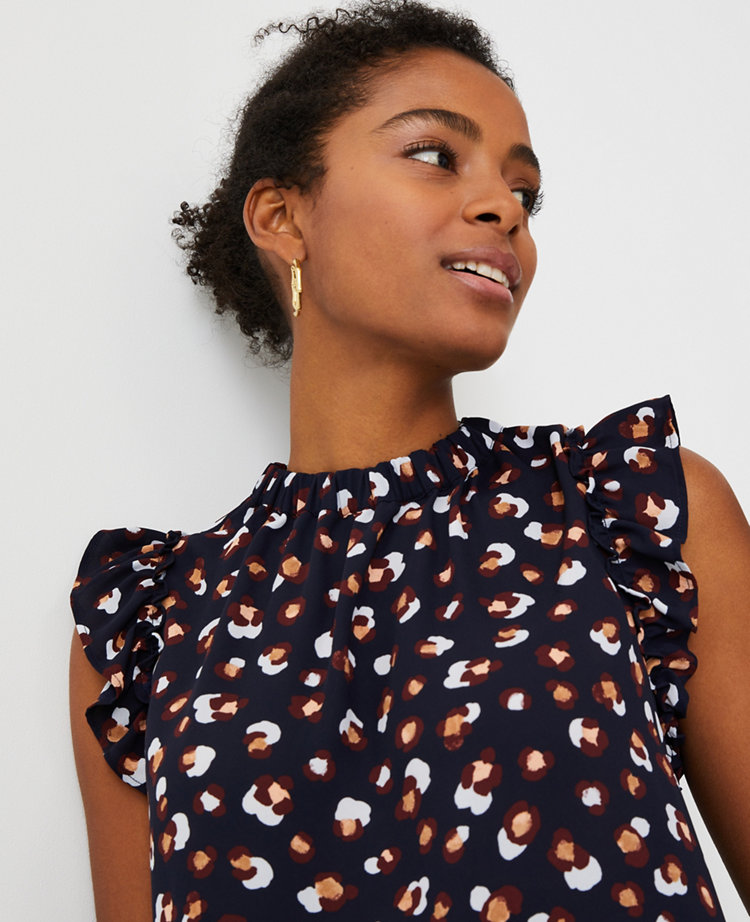 Tall Animal Print Ruffle Sleeve Shell