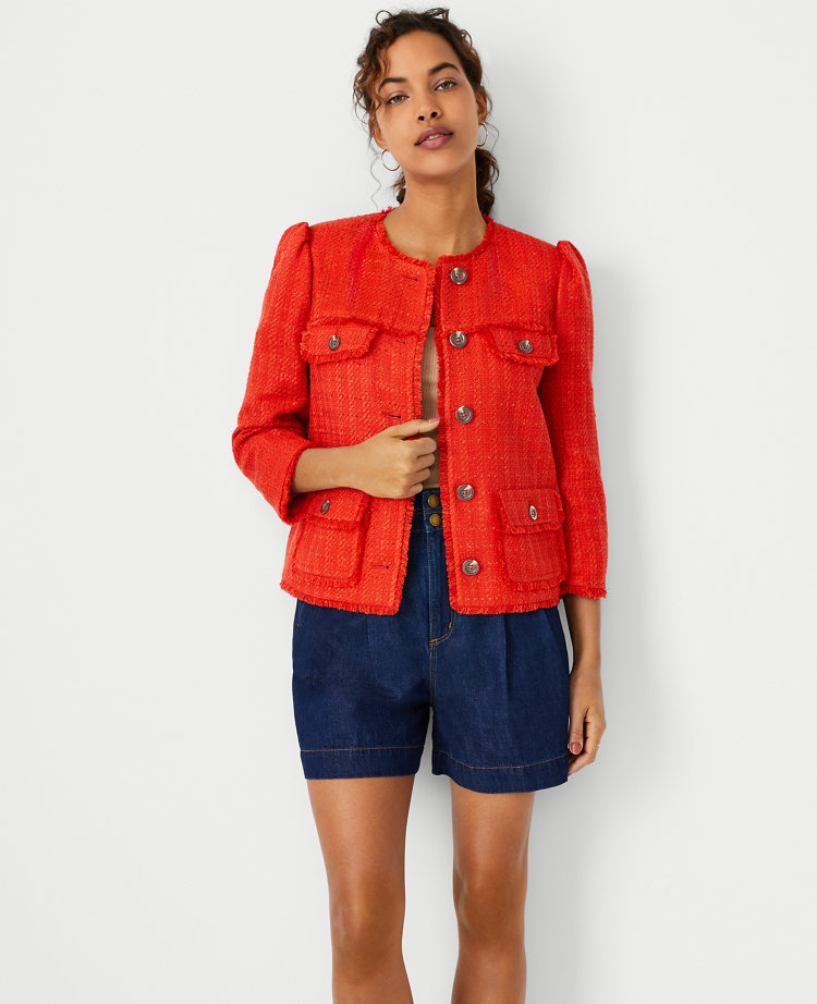 Ann Taylor Petite Cropped Fringe Tweed Jacket