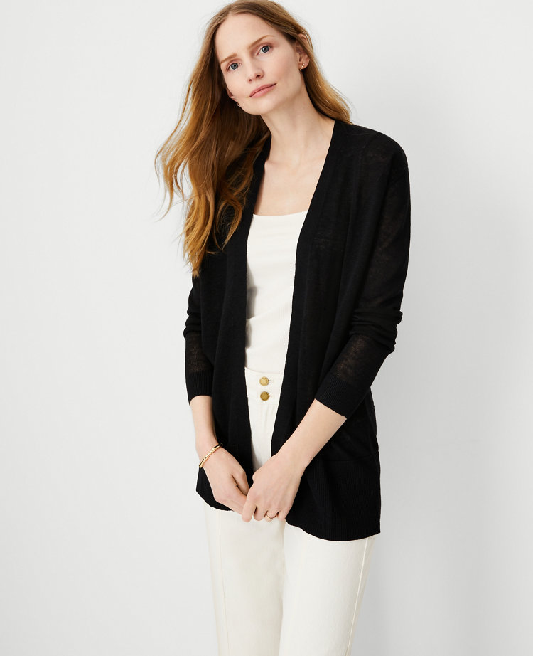 Ann Taylor Linen Blend Open Cardigan