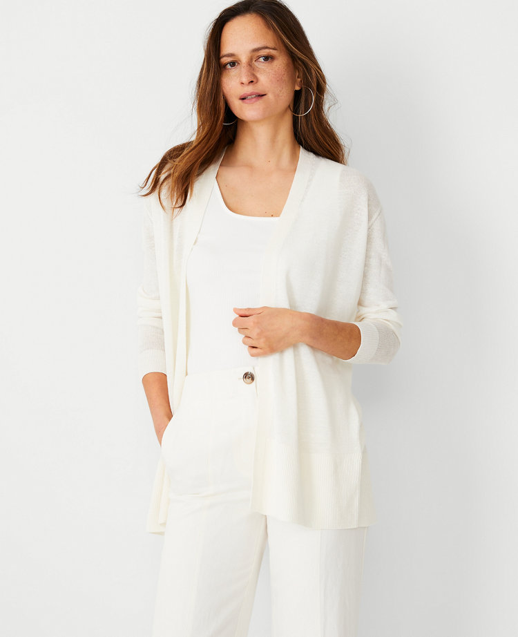 Ann Taylor Linen Blend Open Cardigan