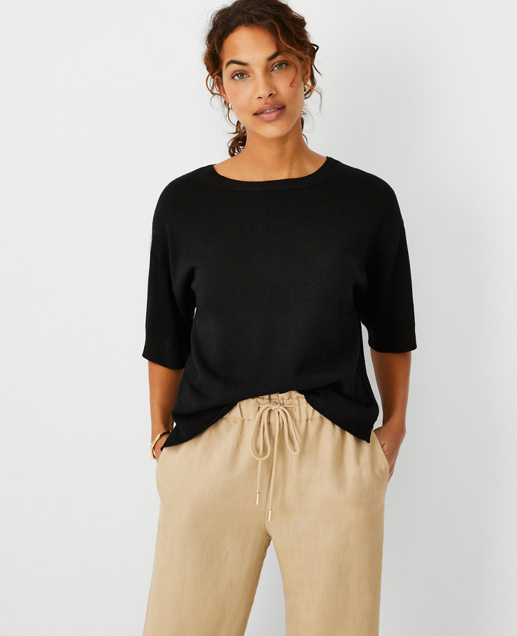 Linen Blend Short Sleeve Sweater