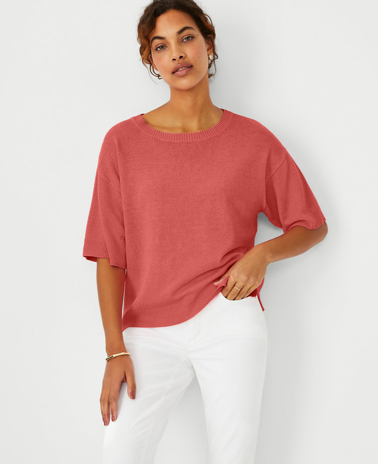 Ann Taylor Linen Blend Short Sleeve Sweater