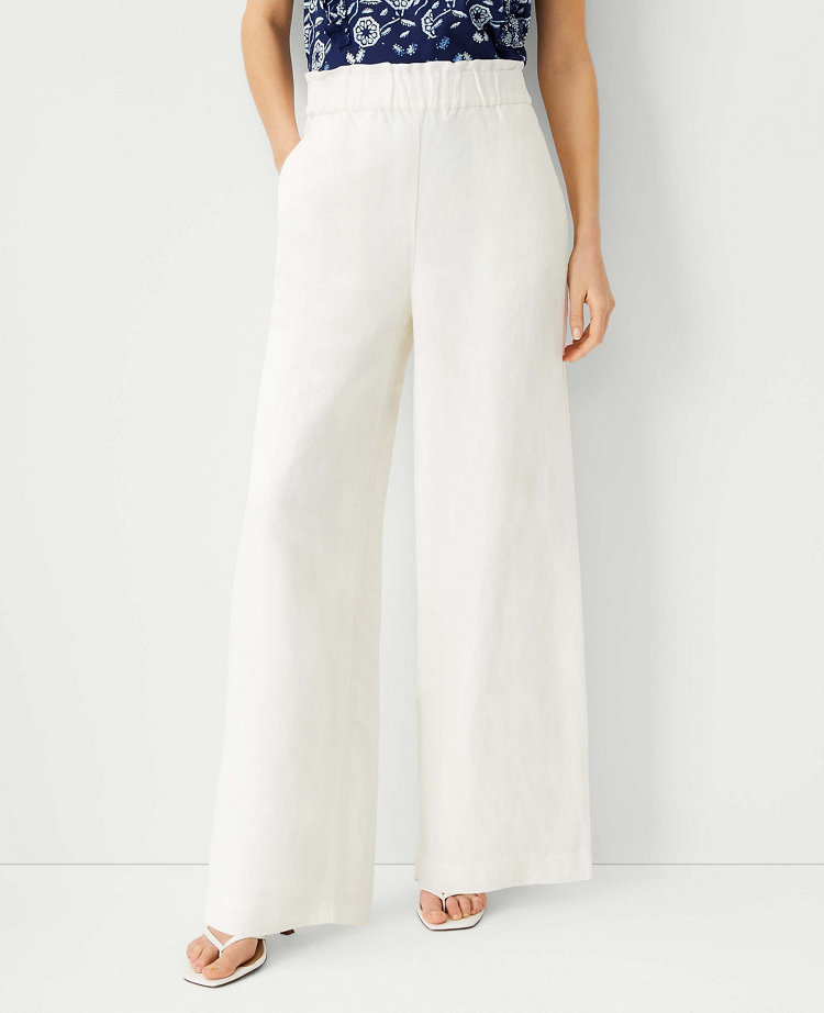 Ann Taylor The Pull On Palazzo Pant In Linen Blend In Winter White