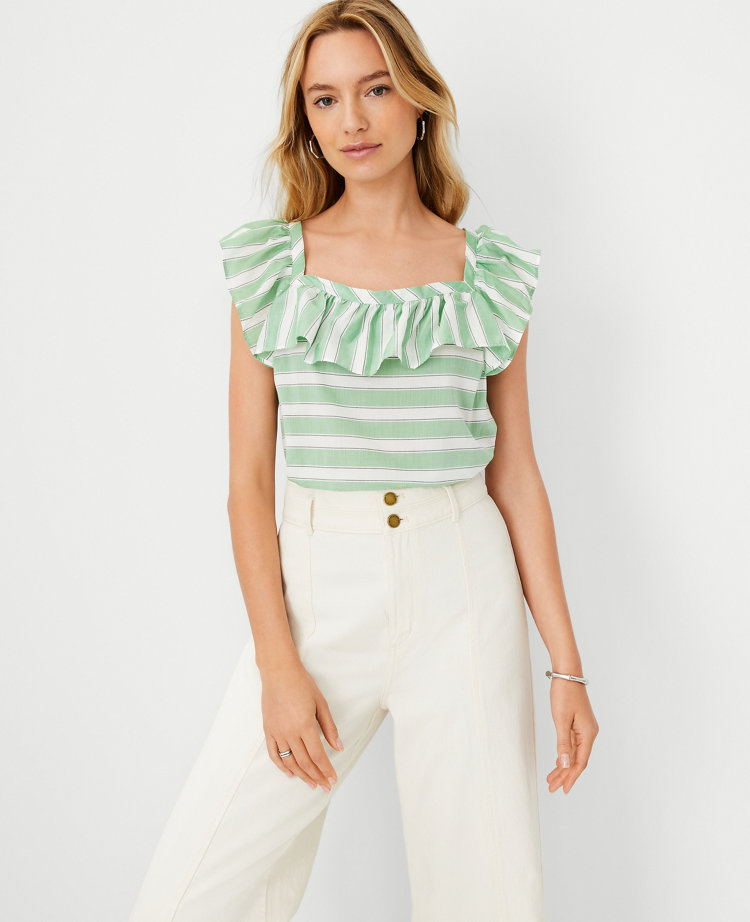 Pastel neutral shops striped square neck blouse