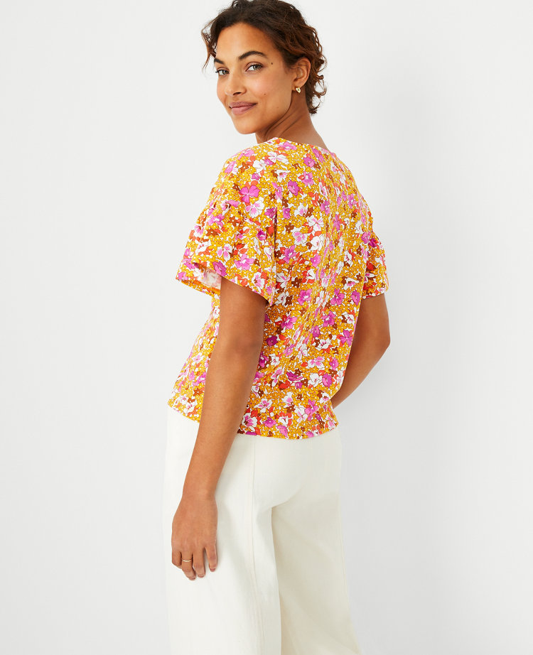 Floral Drop Shoulder Ruffle Sleeve Top