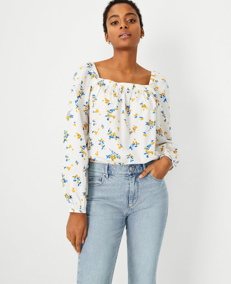 Tossed Floral Square Neck Top