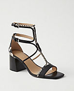 Neveah Snake Print Trim Leather Block Heel Sandals carousel Product Image 1