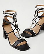 Neveah Snake Print Trim Leather Block Heel Sandals carousel Product Image 2