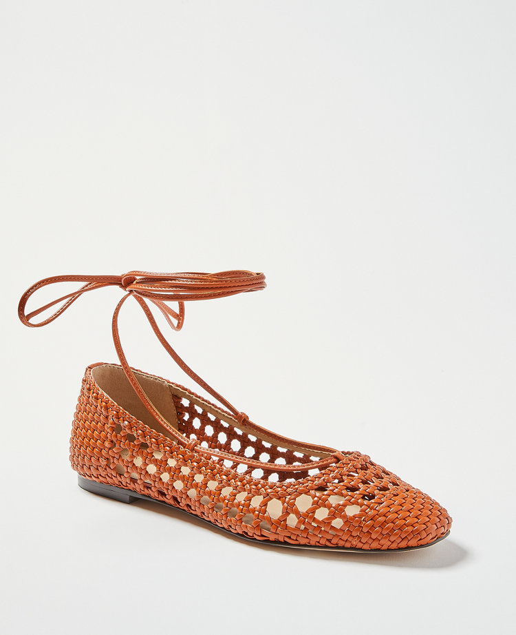 Lydia Woven Leather Ankle Wrap Flats