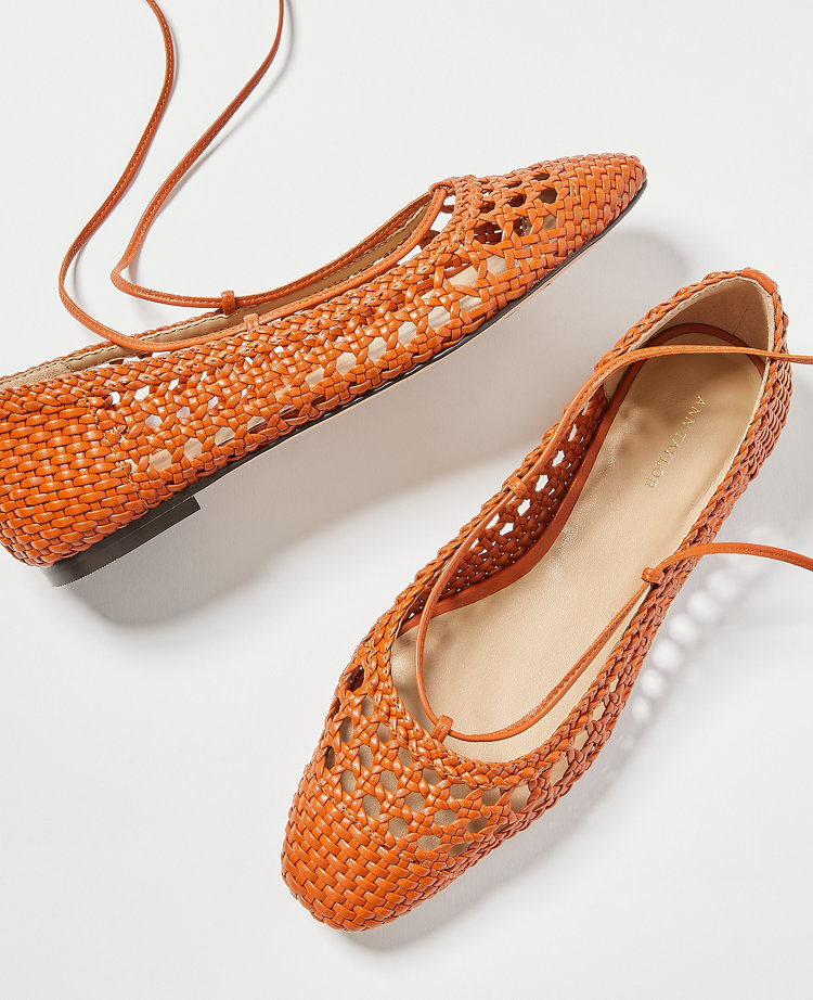 Lydia Woven Leather Ankle Wrap Flats