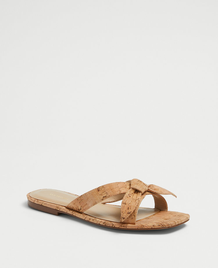 Ava Cork Bow Flat Slide Sandals