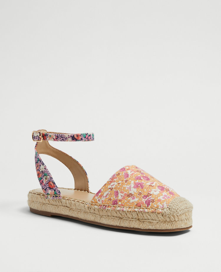 Ann Taylor Isabella Floral Ankle Strap Espadrille Flats