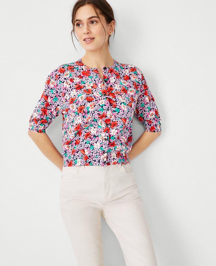 Ann Taylor Petite Floral Short Sleeve Cardigan