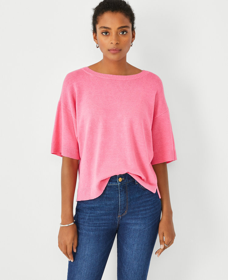 Ann Taylor Petite Linen Blend Short Sleeve Sweater