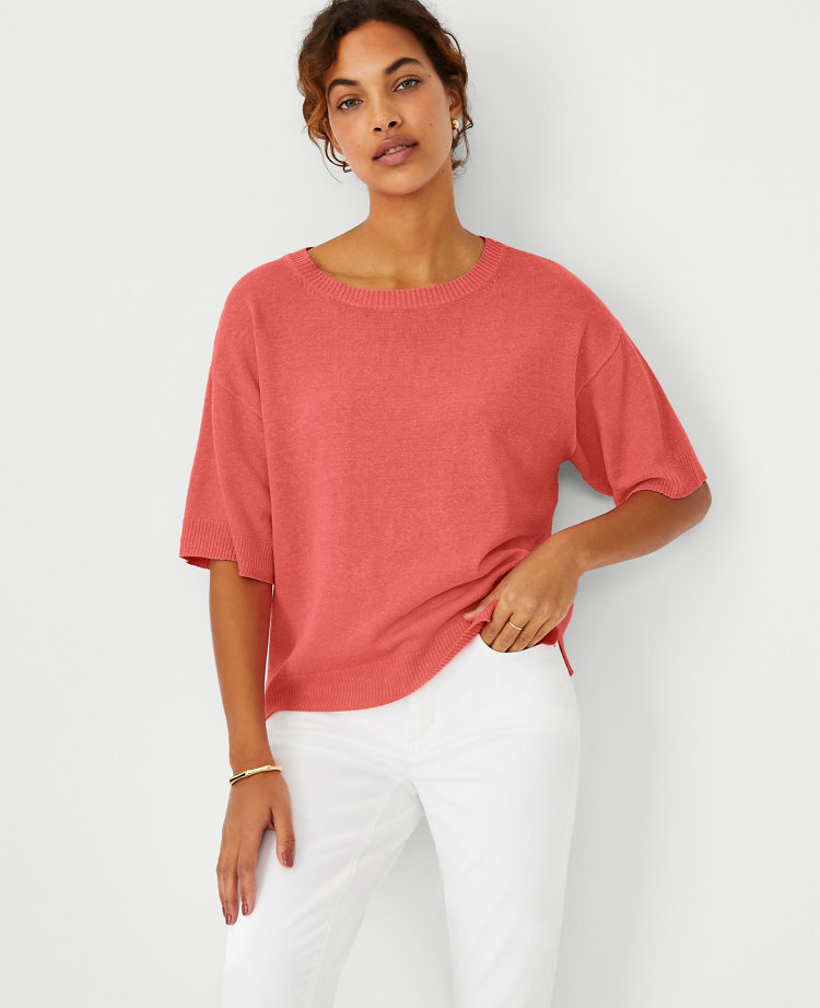 Ann Taylor Petite Linen Blend Short Sleeve Sweater