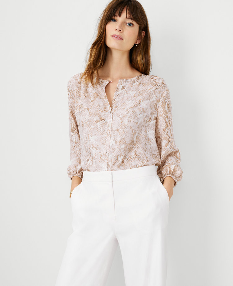 Ann Taylor Snake Print Shirred Blouse