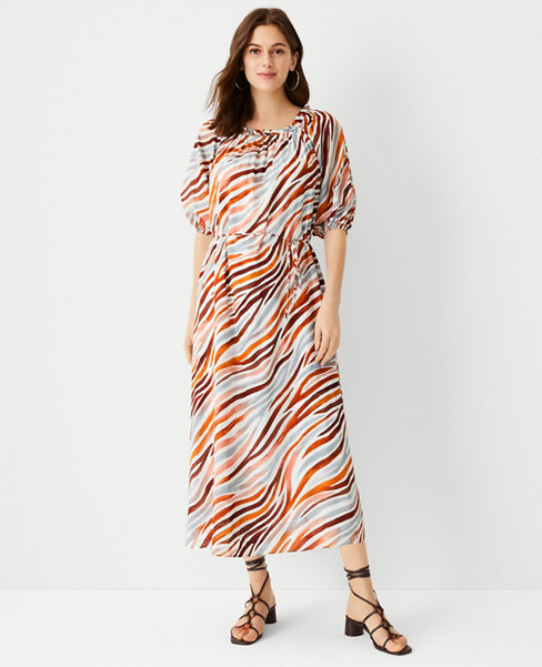Zebra Stripe Boatneck Midi Dress | Ann ...