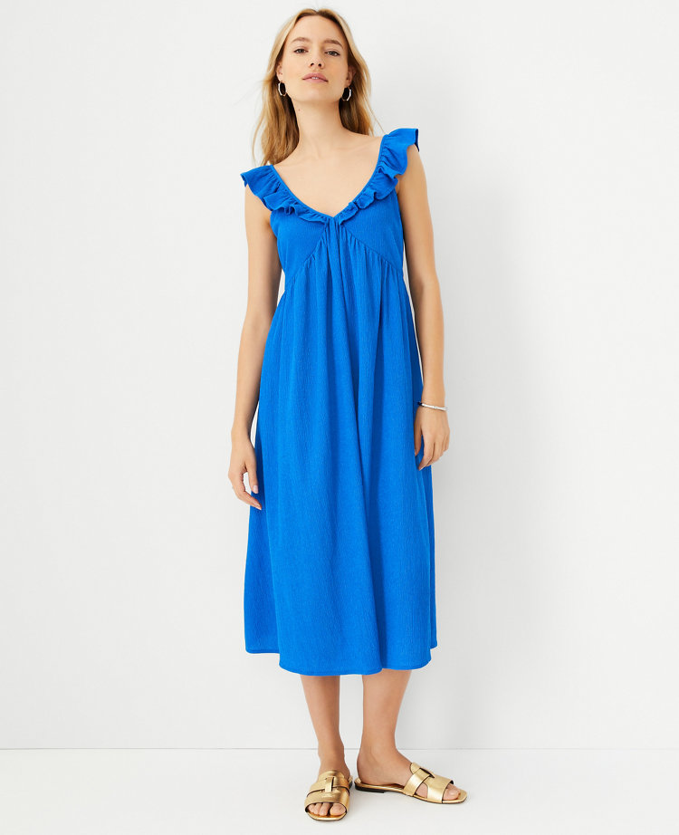 Ann Taylor Petite Ruffle V-Neck Flare Dress