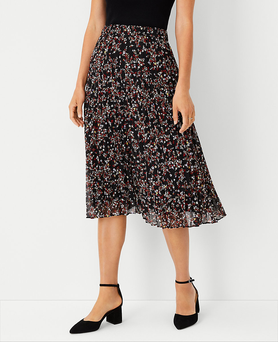 Floral Chiffon Pleated Midi Skirt