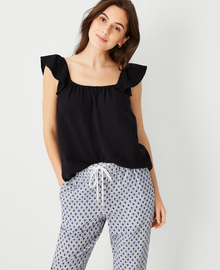Ann Taylor Petite Gauze Ruffle Strap Tank Top