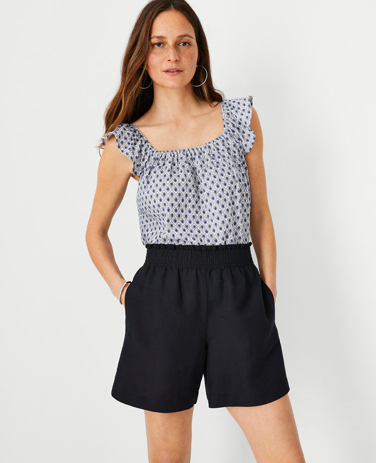 Ann Taylor Petite Paisley Gauze Ruffle Strap Tank Top